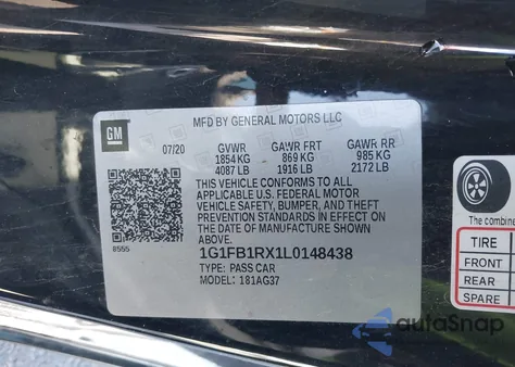 2020 Chevrolet Camaro Rwd 1Ls from USA, damaged, VIN 1G1FB1RX1L0148438